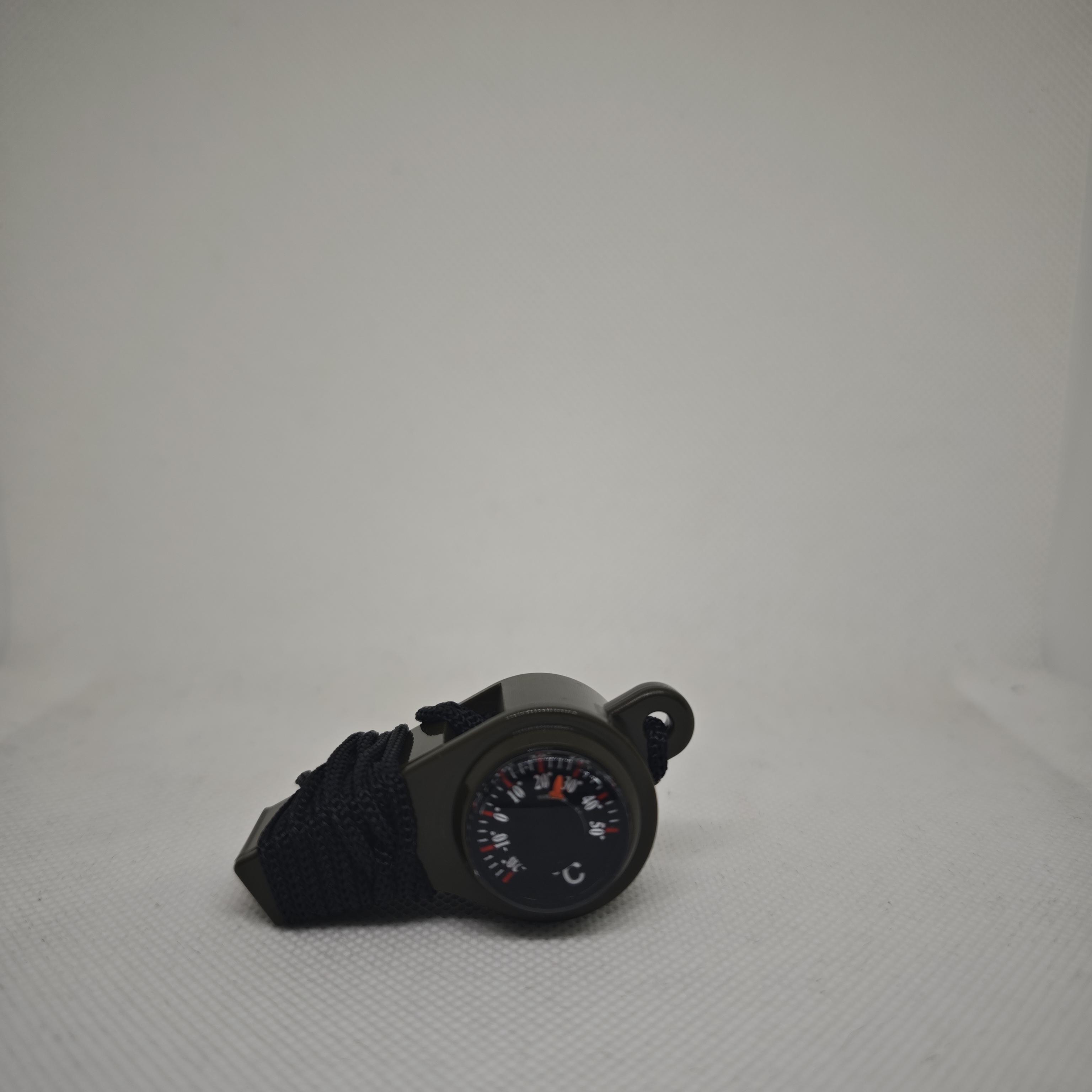 TEMU 1pc Triple-function Survival Whistle, Green - With Compass - Thermometer - Black Lanyard - Durable Material - Whistle - Sports - Outdoor -
