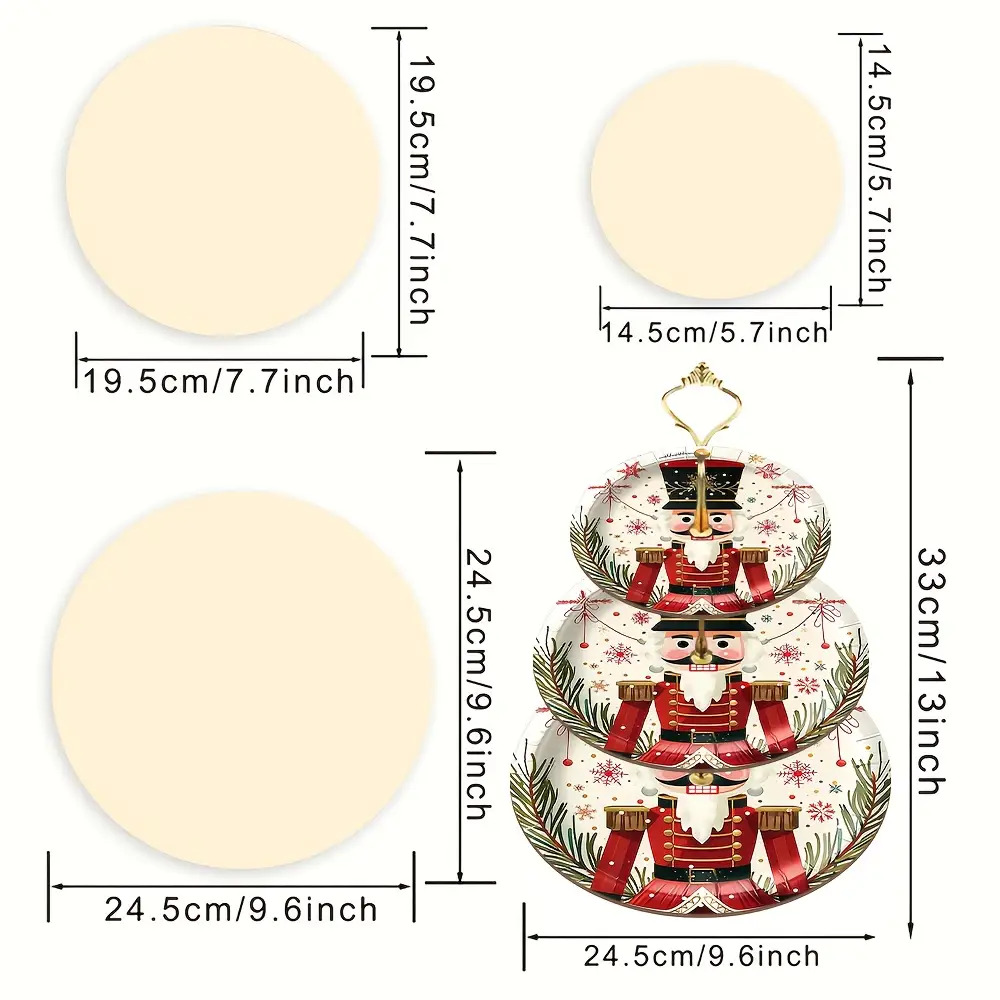 TEMU Large 3-tier Heavy-duty Wooden Tray - Sturdy Christmas Nutcracker Display Stand With Nutcracker Soldier And Ballerina Modeling Design, Holiday