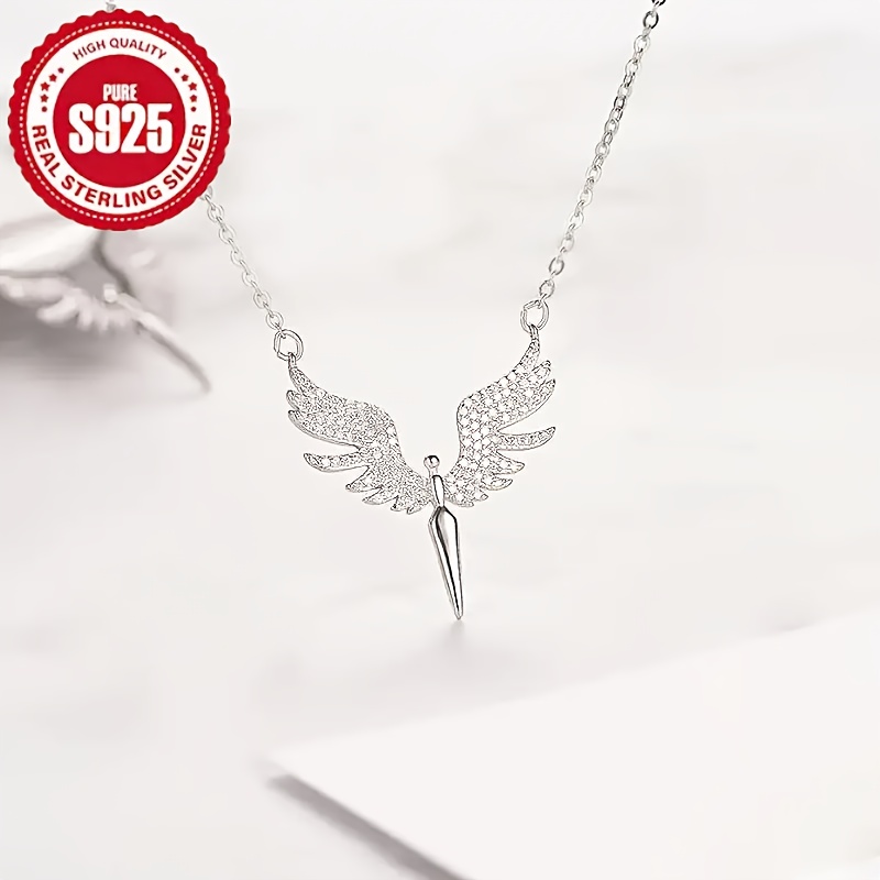925 sterling silvery   angel wing necklace with cubic synthetic zirconia suitable for all   for banquets and weddings Product details 4