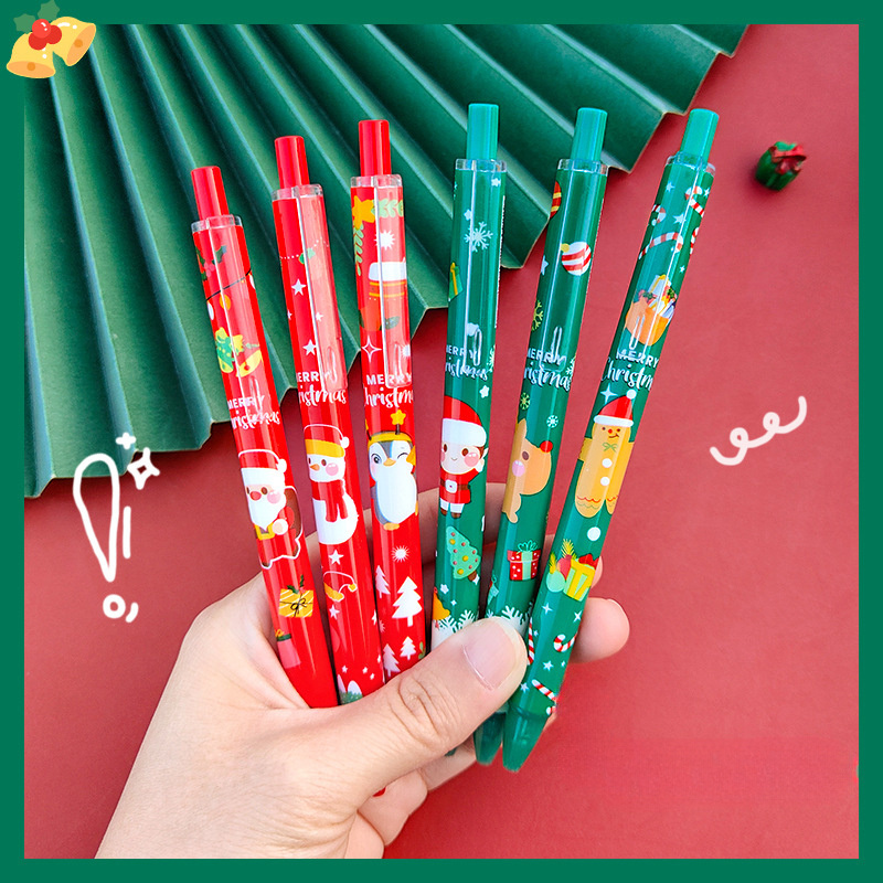 

50-pack Christmas Themed Ballpoint Pens, Santa Claus, Snowman, Reindeer Print, Office Writing Tools, Press-button Signing Pens, Water-based Ink, Neutral, Christmas Gift Set