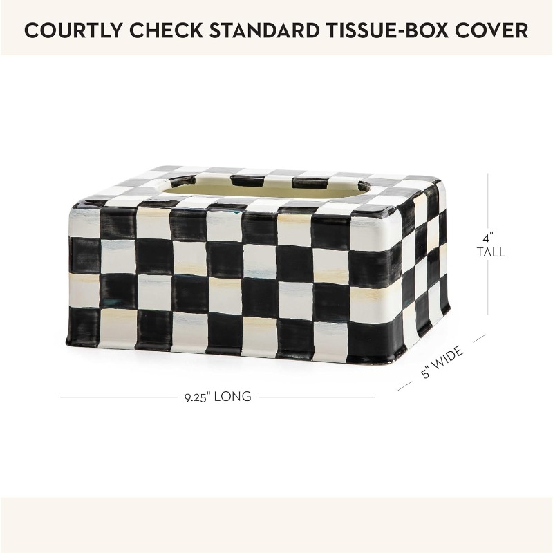 1pc elegant black and white checkered tissue box cover with golden accent -   decor, durable round tissue holder with hinged lid, fits standard tissues, decorative storage box for living room, bathroom, bedroom - ideal housewarming gift ( /beige) -   decor accessory with   check pattern,   powder rooms & guest rooms, sophisticated use Product details 3