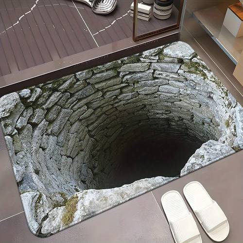 1pc optical illusion pattern hd printed non mat microfiber absorbent machine washable polyester mat for bathroom bedroom living room entrance camping picnic yoga camping floor covering visual design durable floor covering bathroom mat