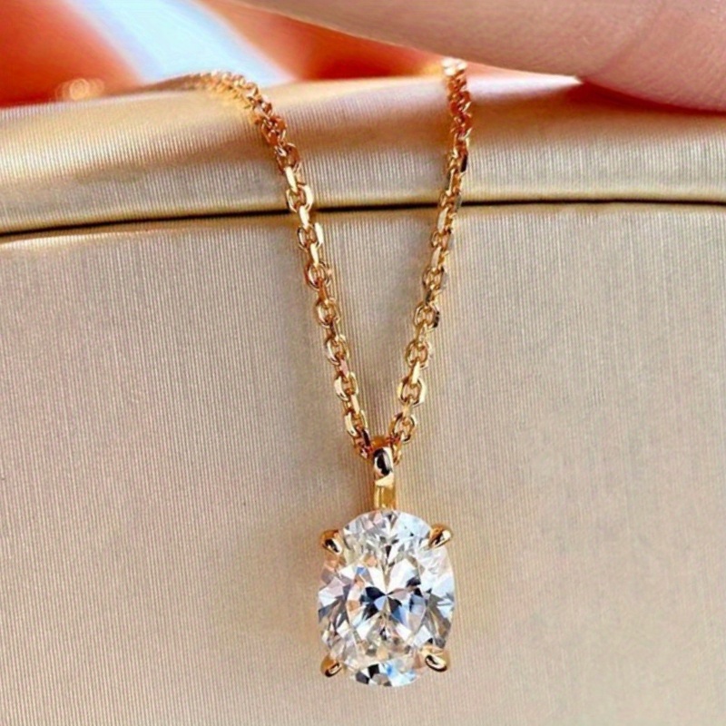 E-shop Elegante minimalistische ovale Zirkonia-Anhänger-Halskette für Damen, für Urlaub, Freizeit, Partys und als exquisite Geschenke zum Valentinstag