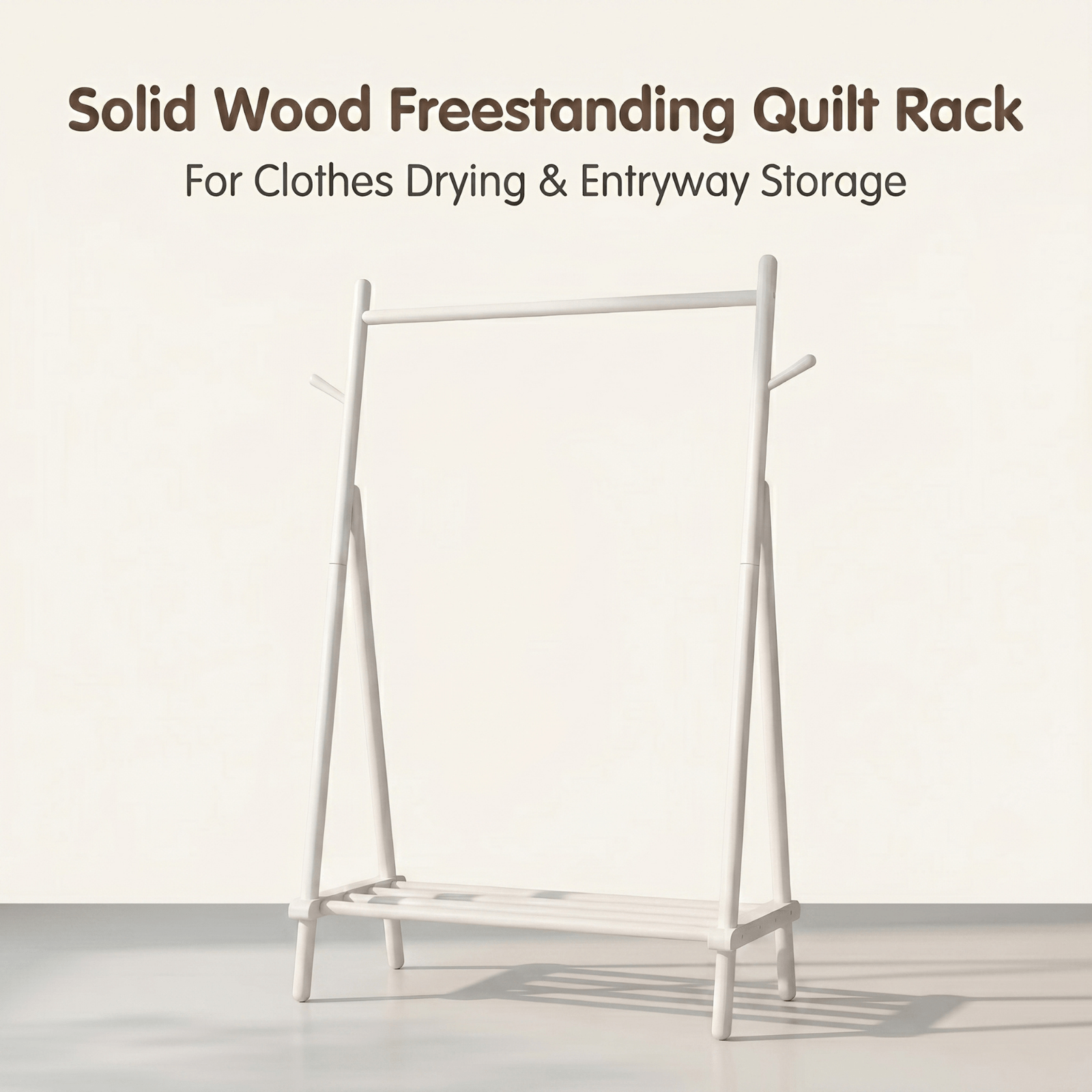 Solid Wood Quilt Rack with Bottom Storage Shelf - Modern Space-Saving Bed Frame Suitable for Home, Durable, Assembly Bedside Shelf Furniture, Rubberwood Bed Storage for Small Spaces (No Shelf Assembly)