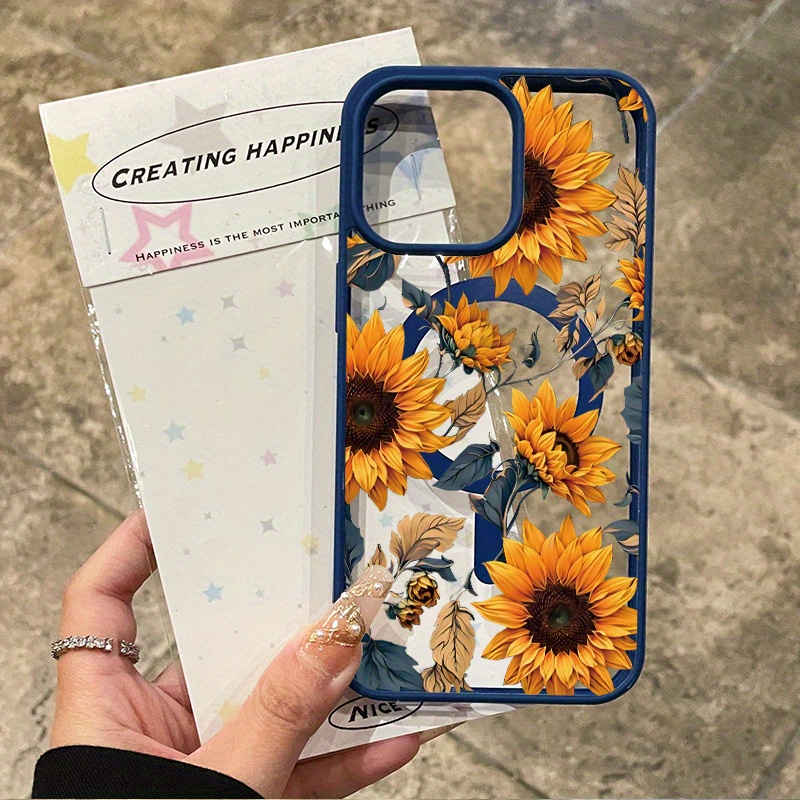 Case for iPhone 16 Pro Max 15 Plus 14 13 12 11 XS Max XR X Wild Sunflowers Pattern Anti-Scratch MagSafe Enabled Hard PC Back Protective Drop Protection Slim Cellphone Cover Gift