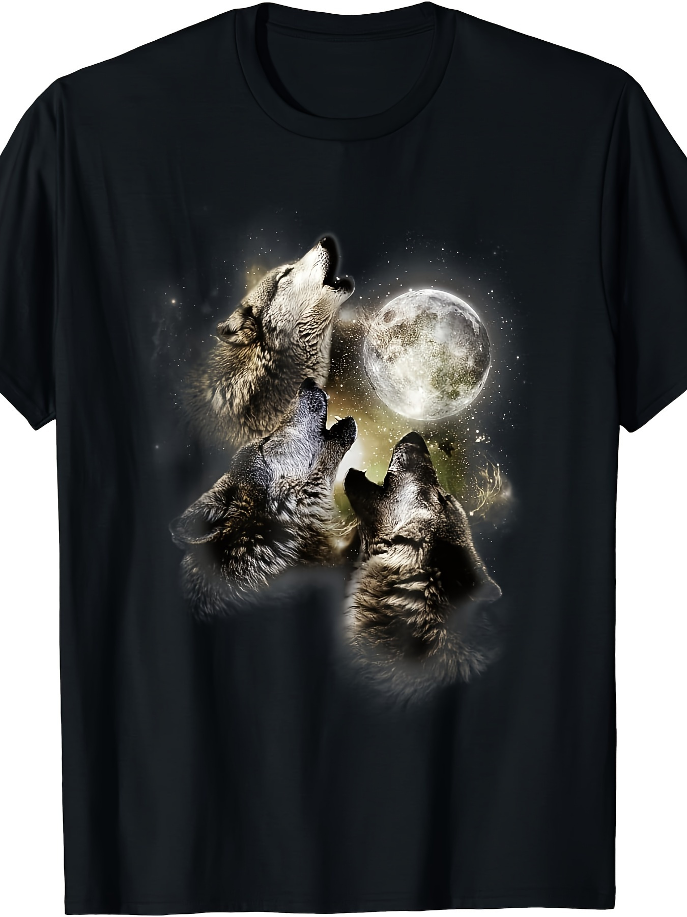 mens   wolves moon graphic t shirt realistic wolf pack with   night   breathable regular fit casual tee for everyday halloween machine washable black shirt for adults wolf t shirt naturethemed apparel mystical animal design detailed print quality outdoor clothing durable material  