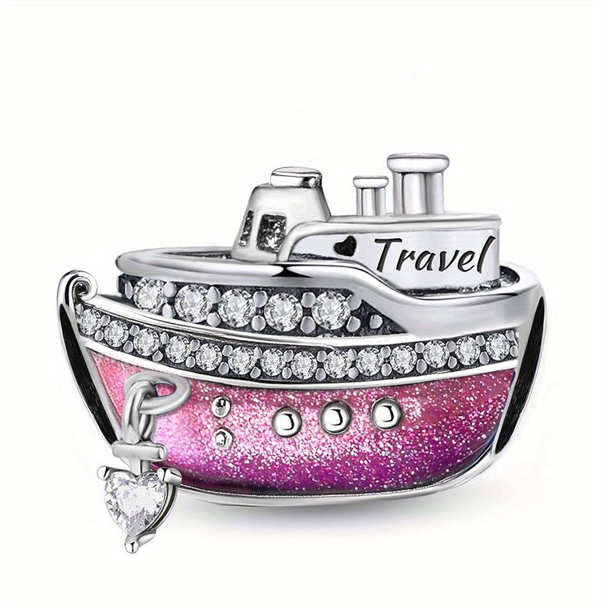 Image of 1pc Boat-shaped Diy Bead Charm, 925 Silver Plated With Synthetic Cubic Zirconia, Cute For Women's Bracelet Or Necklace, Perfect Gift For Birthdays, Valentine's Day, Mother's Day, Christmas