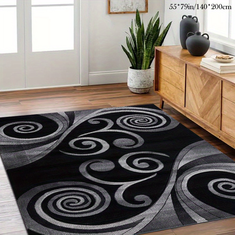 TEMU 1pc Modern Curved Pattern Rug, Area Carpet, Suitable For Living Room, Bedroom, Study, Balcony, Machine Washable