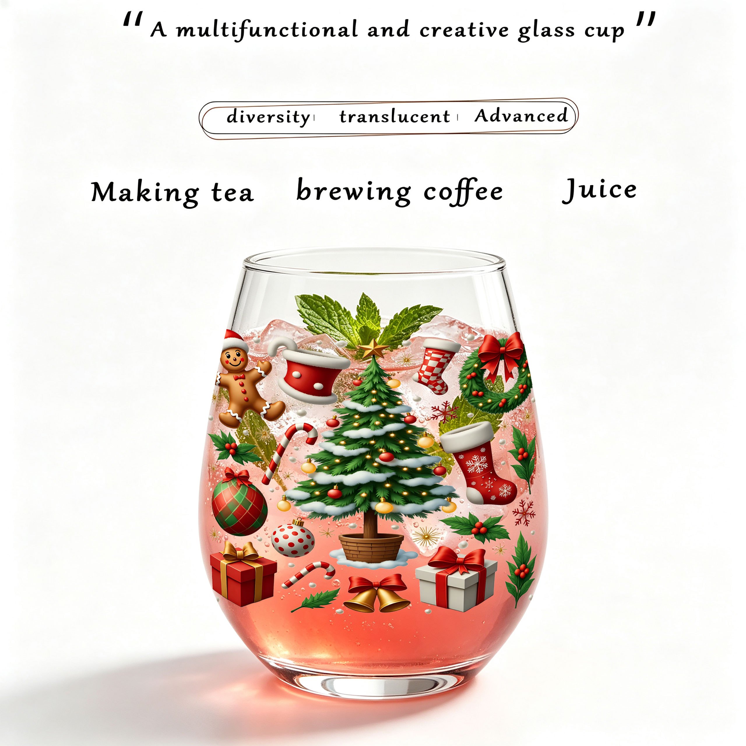 TEMU 1pc Rich Christmas Item Collection Print, 12oz Elegant Curved Wine Glass, Wine Cup, Glassware, Coffee Cup, Juice Cup, Glass, Whiskey, Dishwasher