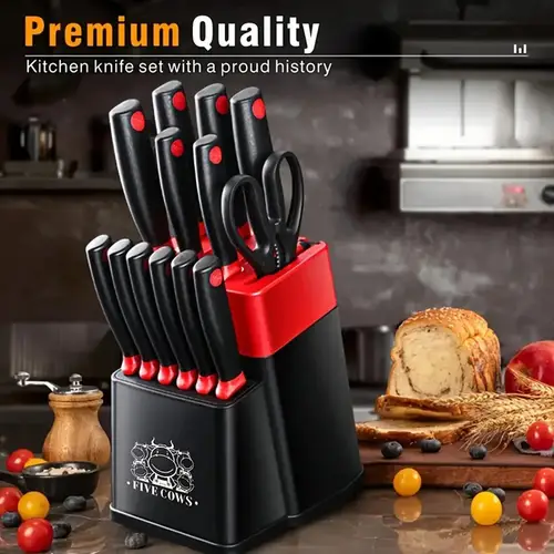 14pcs kitchen knife set stainless steel blade kitchen knife with dragon pattern fruit knife bone cutting knife and more the knife holder with a sharpening function dishwasher safe and features a non slip handle