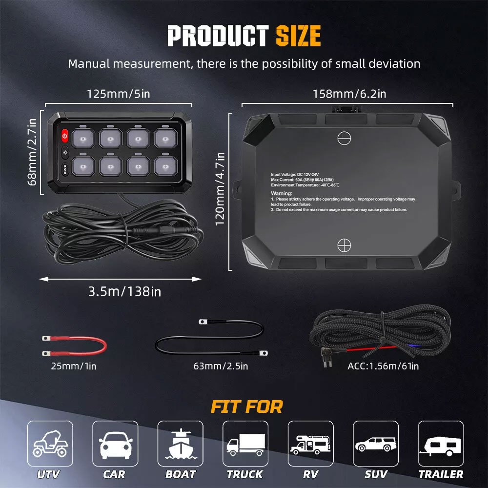 8 Gang Switch Panel with RGB Blacklight, Automatic Dimmable LED Switch Pod