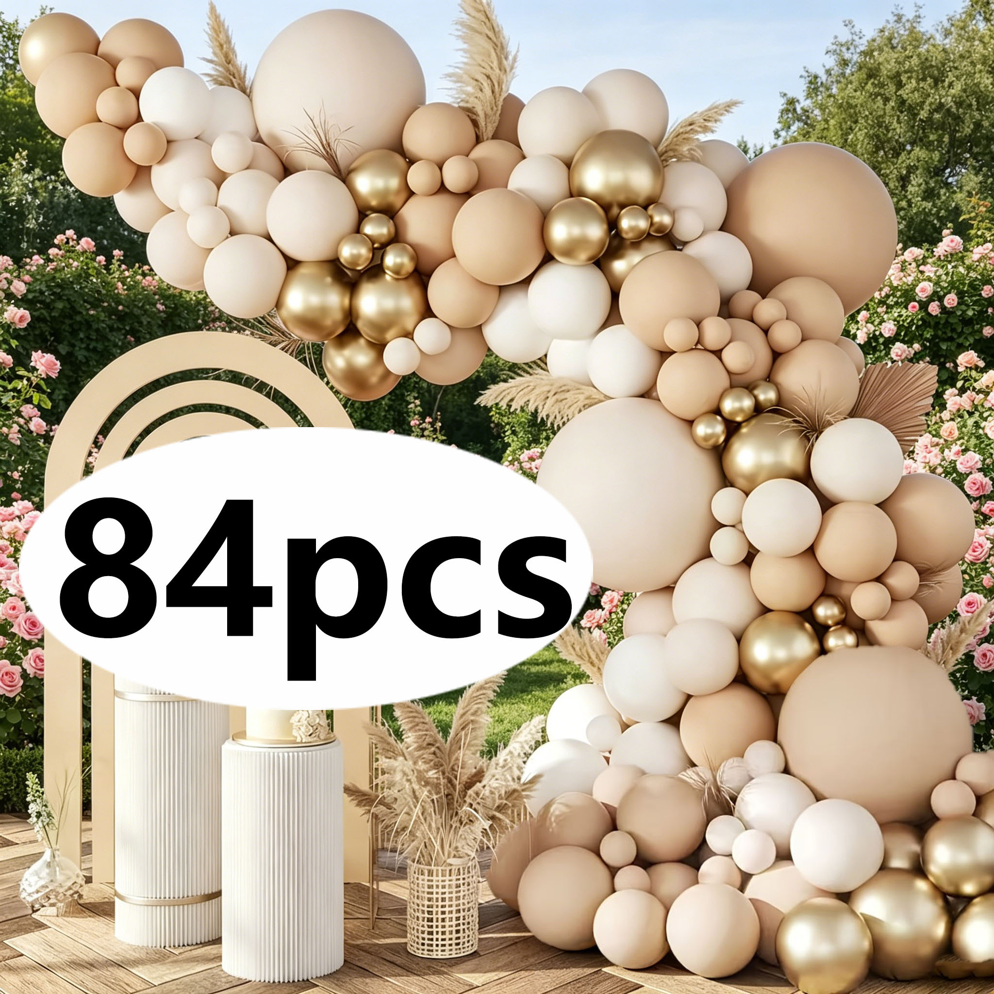 TEMU Kit d' à ballons 84 pièces blanc sable et blanc, ballons en latex métallisé doré et nude de 10/5 pouces, pour fiançailles, mariage, enterrement