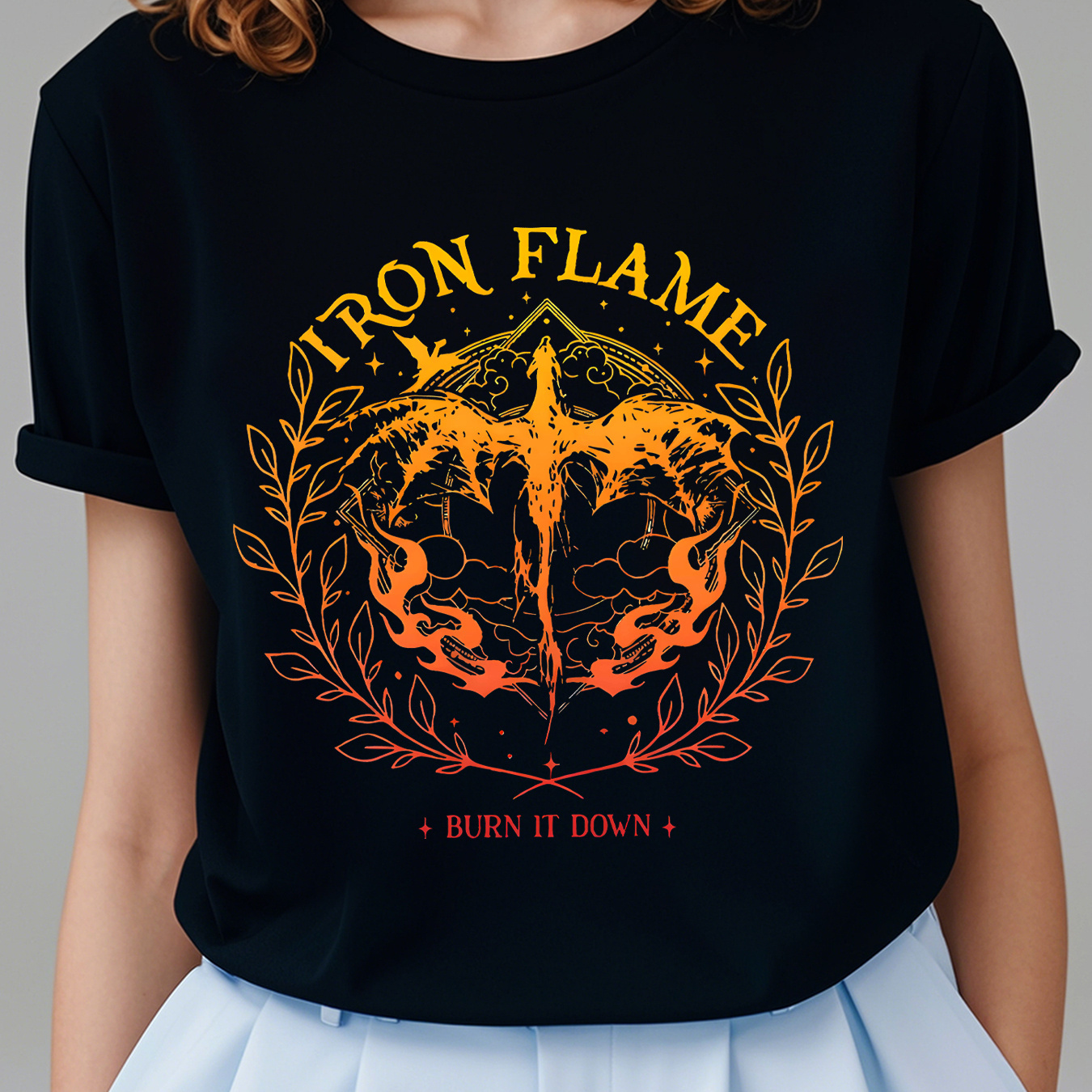 

Iron Flame Fourth Wing Graphic Tee, 100% Polyester Crew Neck T-shirt, Casual Animal Pattern Knit Fabric Top For All