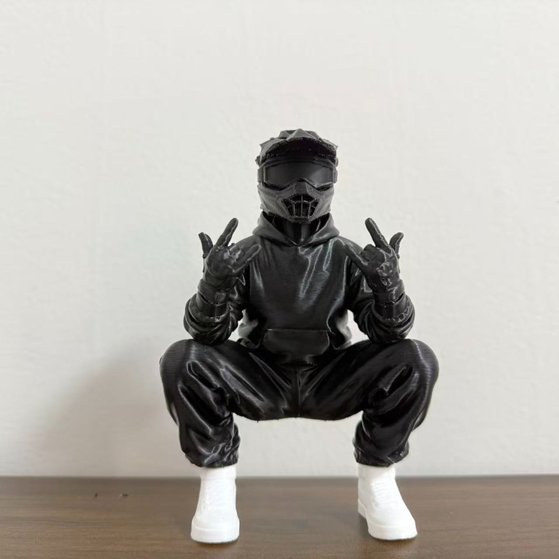 TEMU 1pc, Trendy Cool Squatting Off-road Motorcycle Rider Desktop Ornament, Helmet Visor Hooded Clothing Biker, Detailed Carving Of Clothing Wrinkles