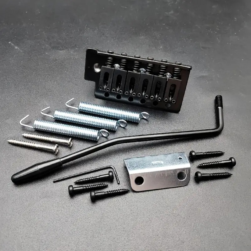 1 Set Alloy 6-String Flat Saddle Single Tremolo Bridge System for Electric Guitar, Including Bridge Plate, Tailpiece, and Installation Accessories- Silvery/Golden/Black, Guitar Hardware