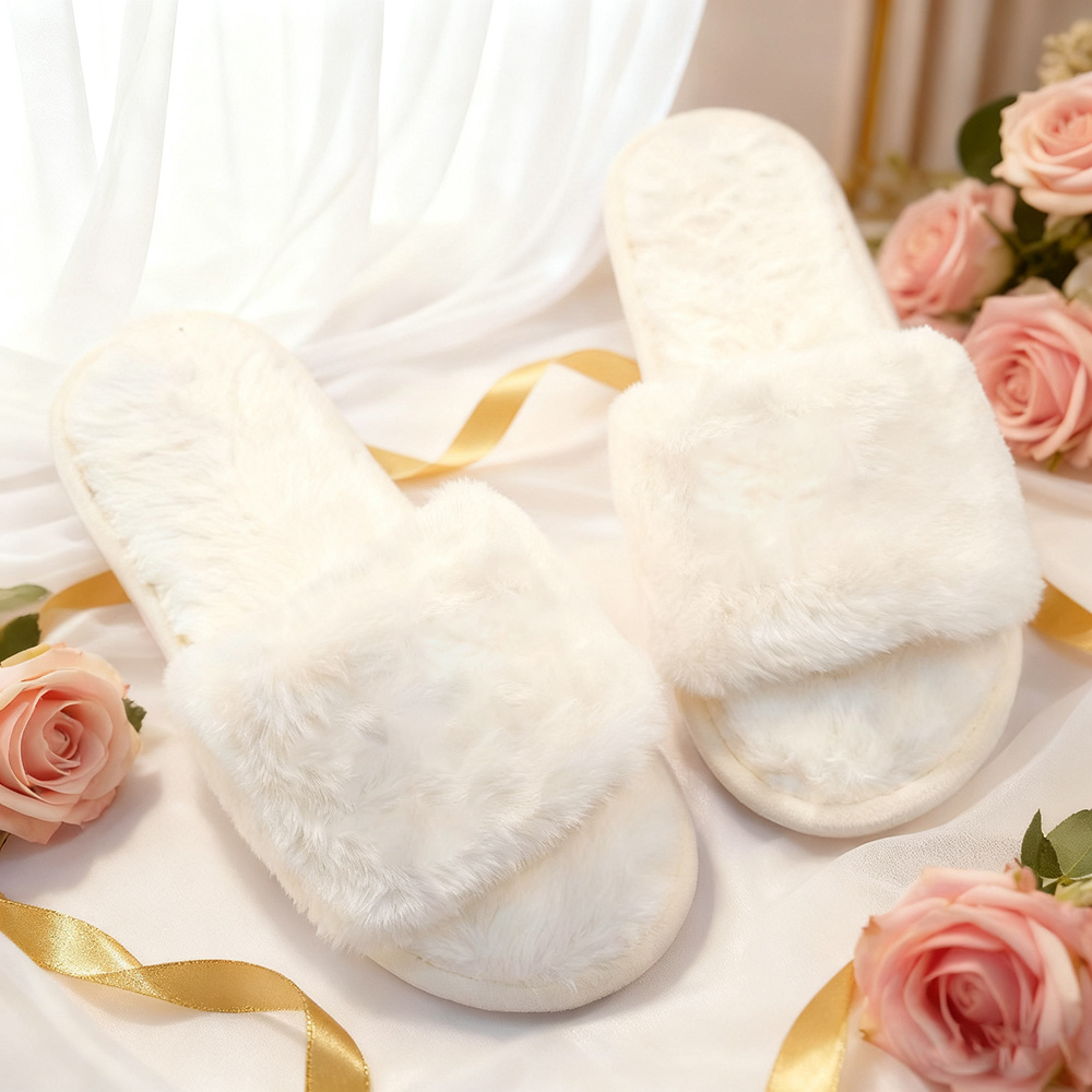 TEMU Wedding Customized Plush Slippers Size 36-43 Bridesmaid Bride Morning Slippers Personalized Gift Customized Name Wedding Ceremony Size Slippers,