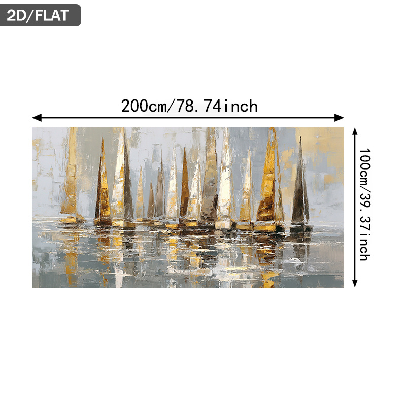 TEMU 2d Flat, 2d Flat, 2d Flat 1pc 39.37 X 78.74in / 100cm X 200cm Frameless Abstract Painting Of Sailboats On Art Wall Art Canvas Painting Art For