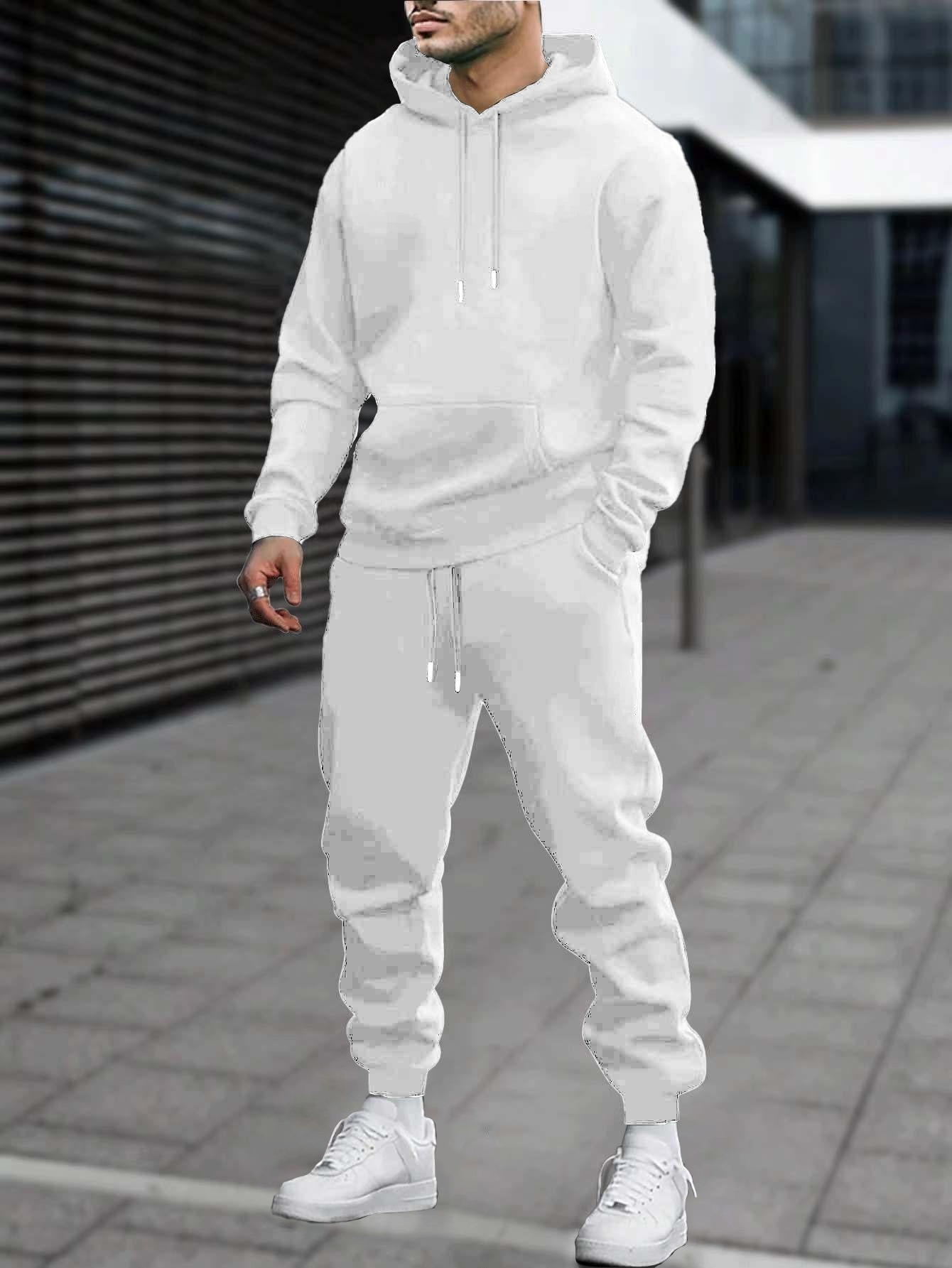 White Hoodie And Sweatpants Set Mens Men Tracksuits Uni Clau