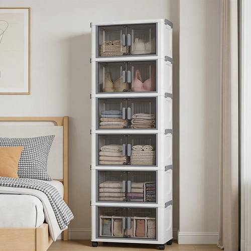 item picture 6 tier 35 20 117cm foldable plastic storage cabinet with transparent and casters stackable storage unit suitable for bedroom bathroom and wardrobe