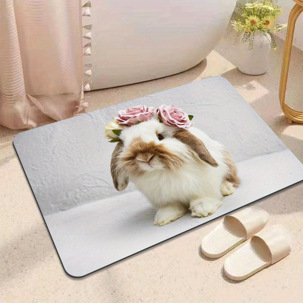 

Cute Bunny Absorbent Diatomaceous Earth Bath Mat - Non-slip, Quick-dry Rectangular Rug For Bathroom, Kitchen, Living Room, Bedroom, And More - Soft & Machine Washable Home Decor Gift