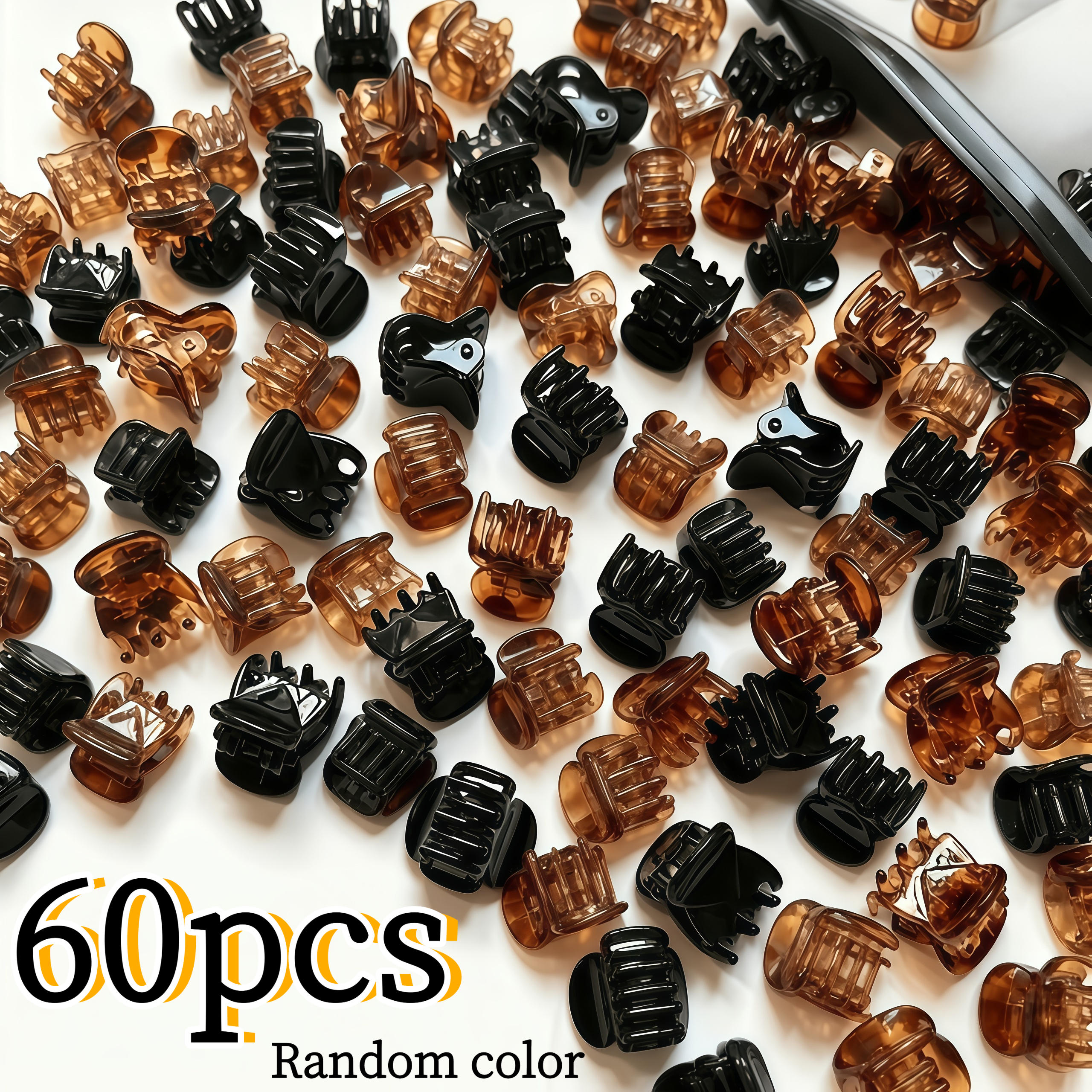 TEMU 60 Mini Hair Clips, Small Plastic Hair Clips In Black And Amber, Portable And Compact, Suitable For Bangs, Loose Hair, Side Hair, And Everyday