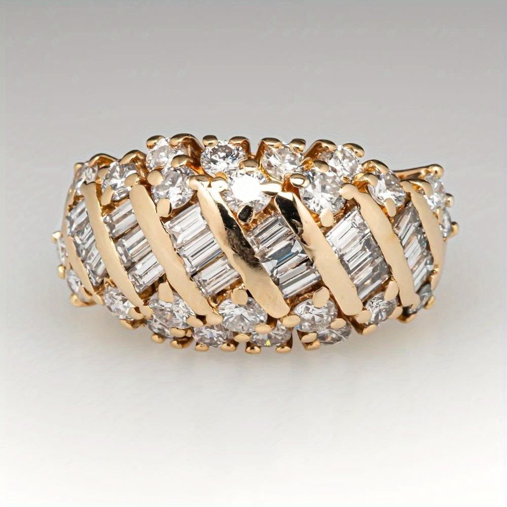 Trendy Luxury Golden Color Ring with Shiny Synthetic White Zirconia
