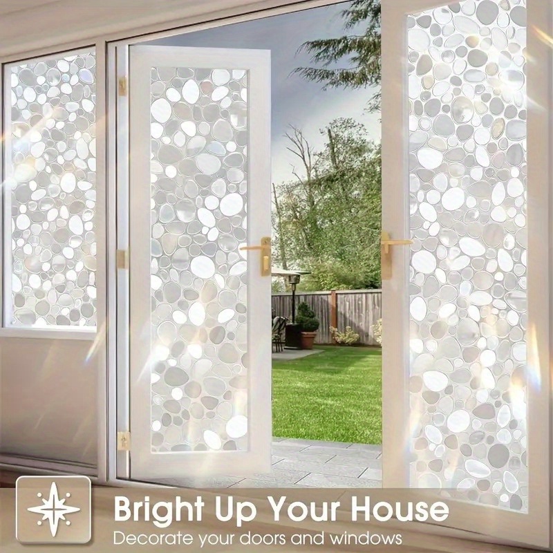   thick rainbow pebble pattern transparent film electrostatic   sticker for windows toilets showers light opaque flower spray design shower decoration decorative window film easy application sticker bathroom decor