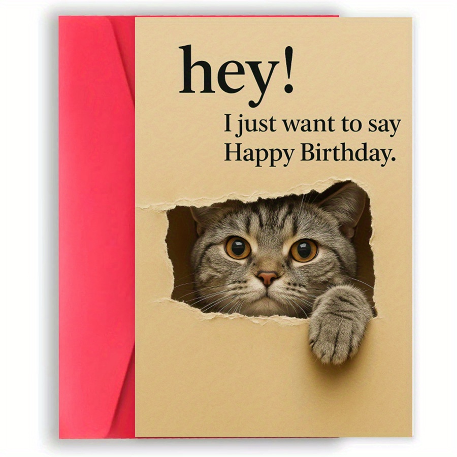 TEMU 1 Adorable Cat Birthday Card, A Uniquely Fun Animal Greeting Card Designed For Cat Lovers, , . Perfect For Women, Men, And Colleagues To Special