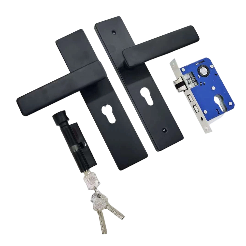 E-shop Türgriff-Schloss-Set, leiser Lager-Mechanismus, für Holztüren, inklusive Schlüssel, schwarzes Finish