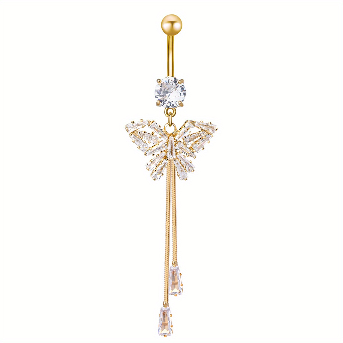 Image of 1pc Bohemian Style Belly Ring Heart Tassel Inlaid Synthetic Zirconia Navel Piercing Suitable For Daily Wear And Banquet Wedding Occasions Commemorative Birthday Gift