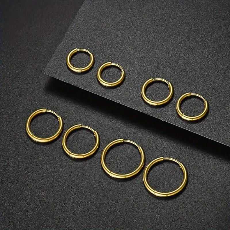 TEMU 4 Pairs Hypoallergenic Stainless Steel Hoop Earrings - 8mm, 10mm, 12mm, 14mm | Lightweight, Durable & Fashionable For Daily Wear & Parties |