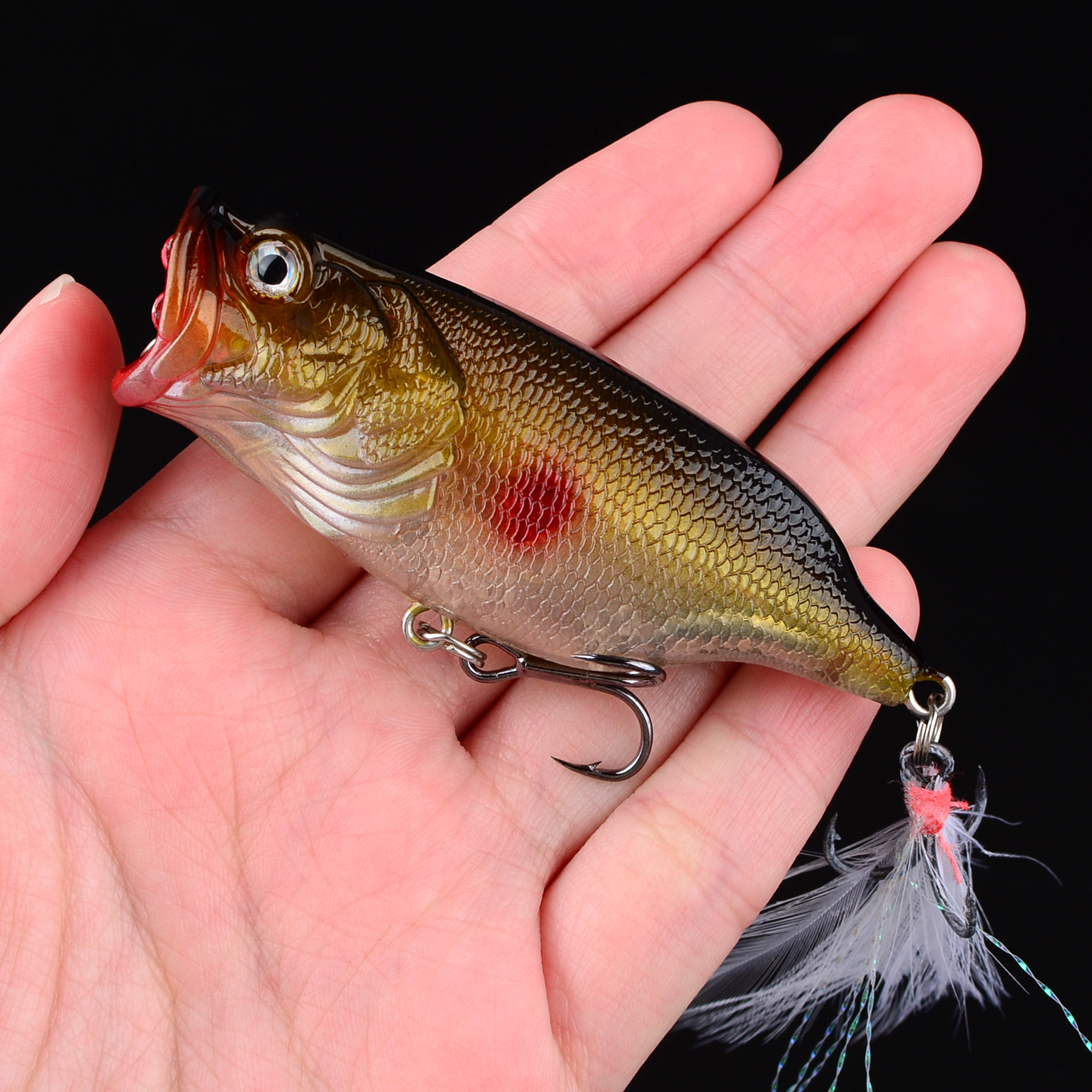 TEMU 1pc Fishing Lures High Quality Popper Bait With Feather Hook Crnakbait Fishing Tackle Pesca