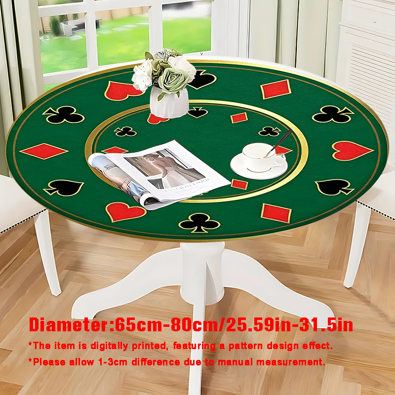TEMU 1pc 2d Flat Elastic Round Tablecloth, Playing Card Pattern, Printed Tablecloth, Stretch Tablecloth, Elastic Band Tablecloth, Washable And Decor,