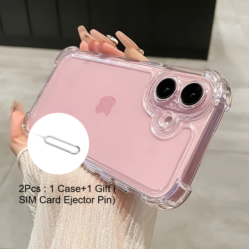 TEMU Coque de téléphone : Lot de 2 (1 coque + 1 cadeau (goupille d'éjection de carte SIM)) - Coque de luxe transparente et antichoc pour iPhone 16/