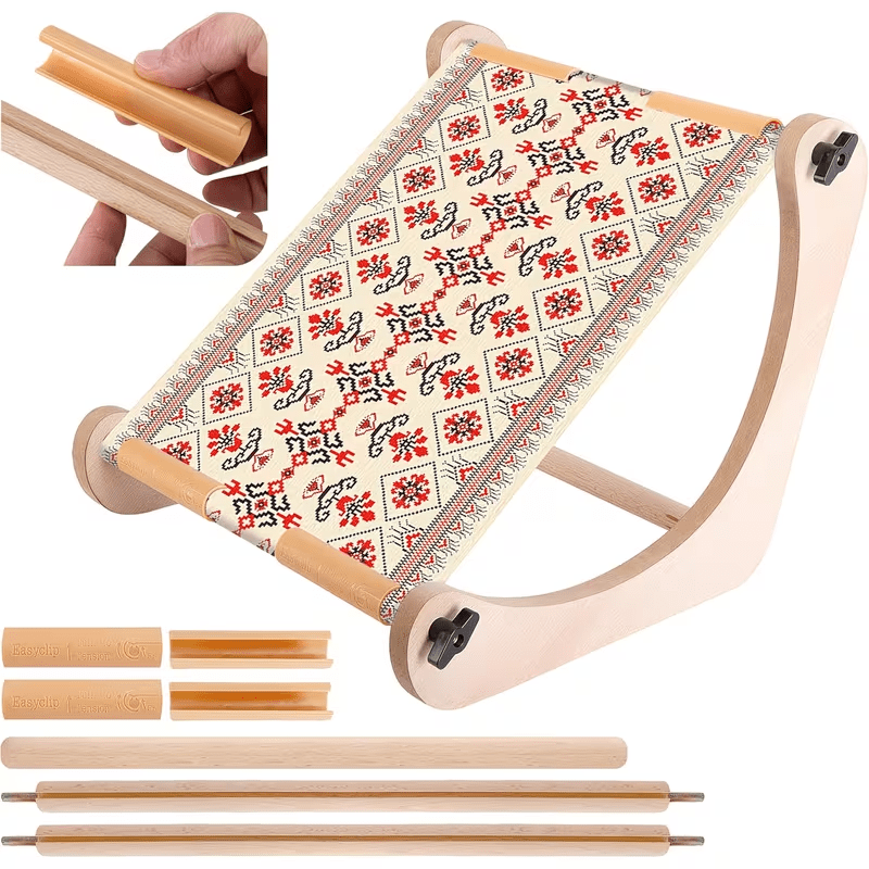 TEMU Adjustable Solid Wood Embroidery Hoop Cross Stitch Scroll Frame, Durable Roller Storage Stand For Different Fabric Sizes, For Hand Needlepoint