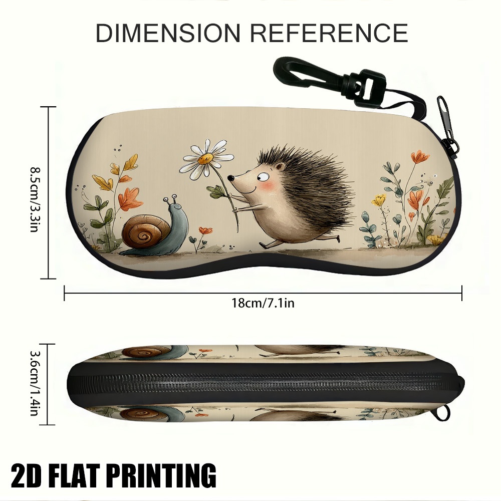 TEMU 1pc Hedgehog & Snail Eyeglass Case Suitable For , Compact Cover With Cute Hedgehog & Snail, Stylish Glasses Holder For Daily Commute,,, Travel -