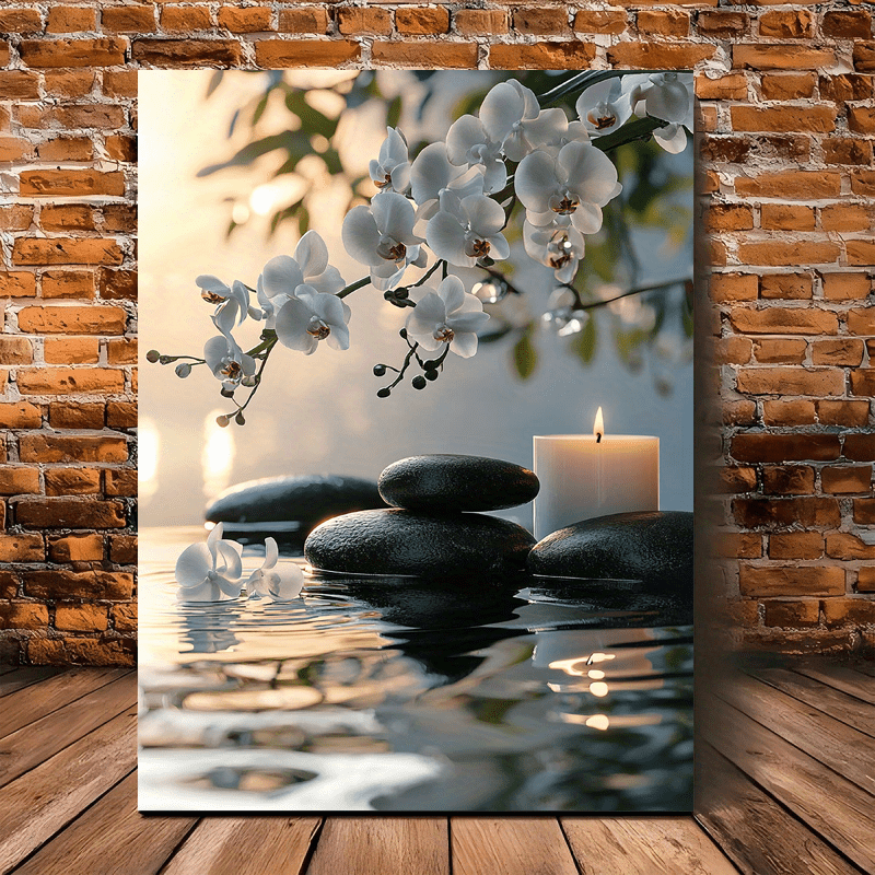 TEMU Art mural plat 2D, 1 pièce, du spa, convient pour la décoration du salon, de , de bain - Peinture sur toile encadrée en bois style ferme moderne
