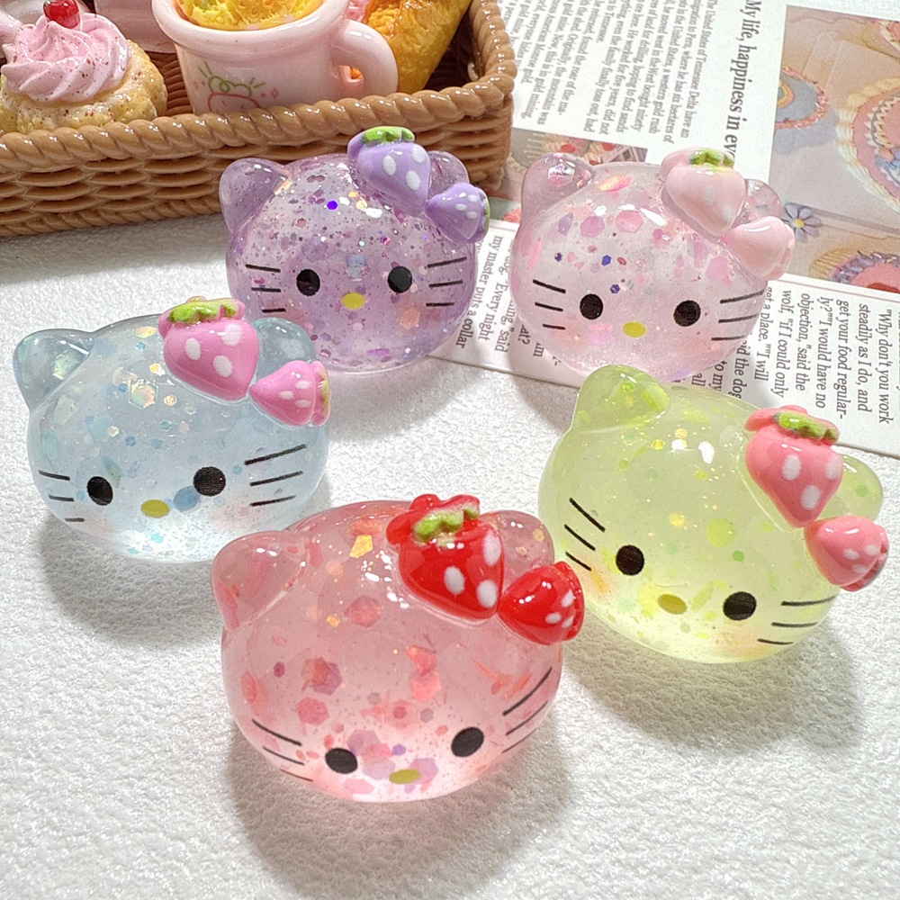 TEMU [officially Licensed] 5pcs Luminous Hello Kitty Car Dashboard Ornaments, Cute 3d Luminous Hello Kitty Car Decor Dolls