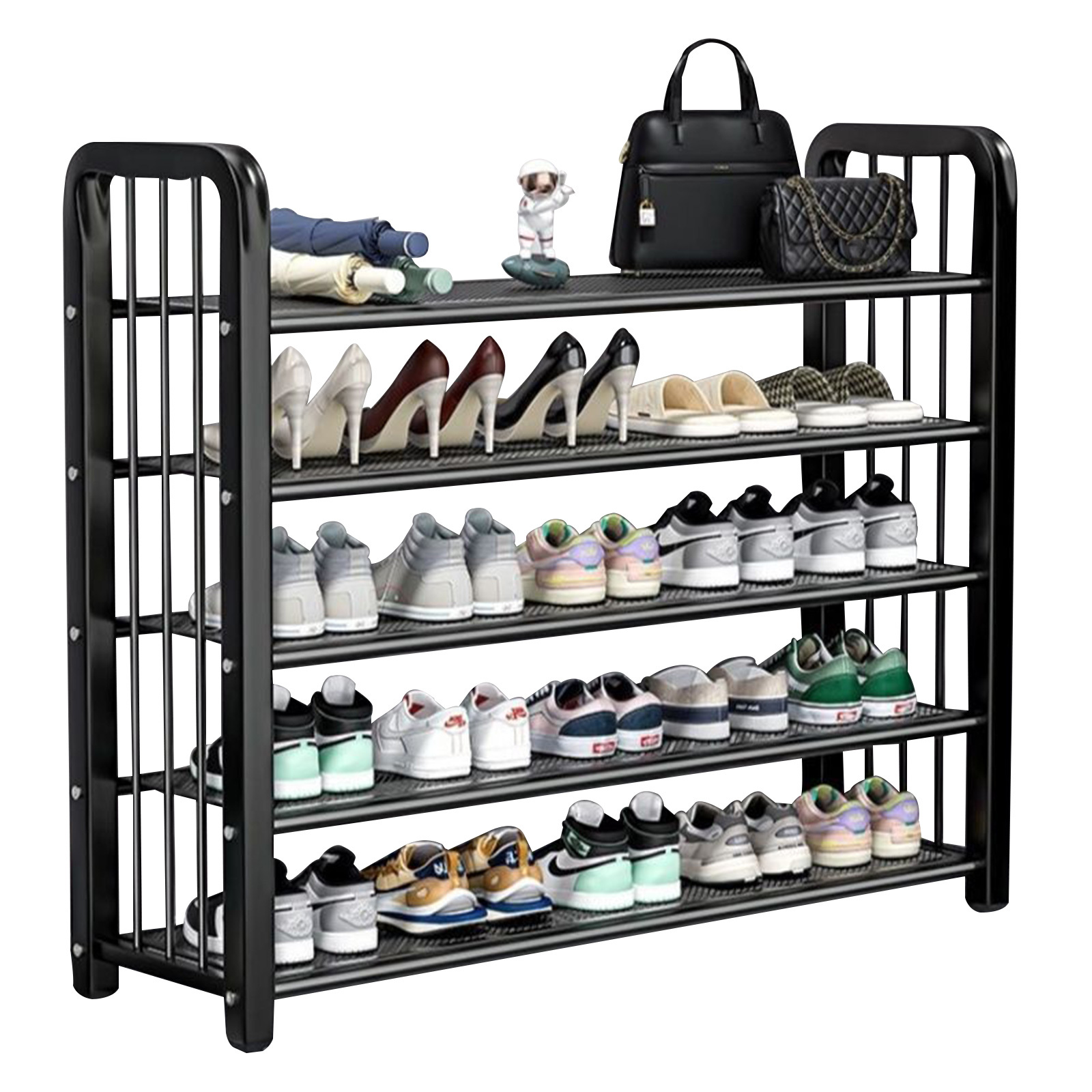 TEMU Space-saving Heavy-duty 5-tier Stackable Shoe Rack With Top Storage Shelf - Freestanding Metal Shoe Suitable For Entryway, Hallway, Narrow