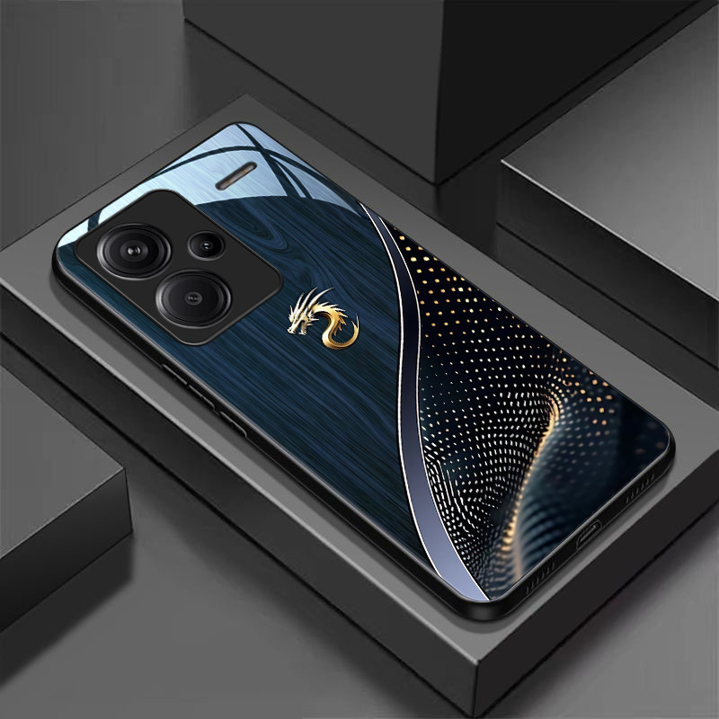 TEMU Phone Case - Luxurious For Redmi Note 13 Pro  Hard Case Glass Tempered Super Texture Easy Design Protective Cover