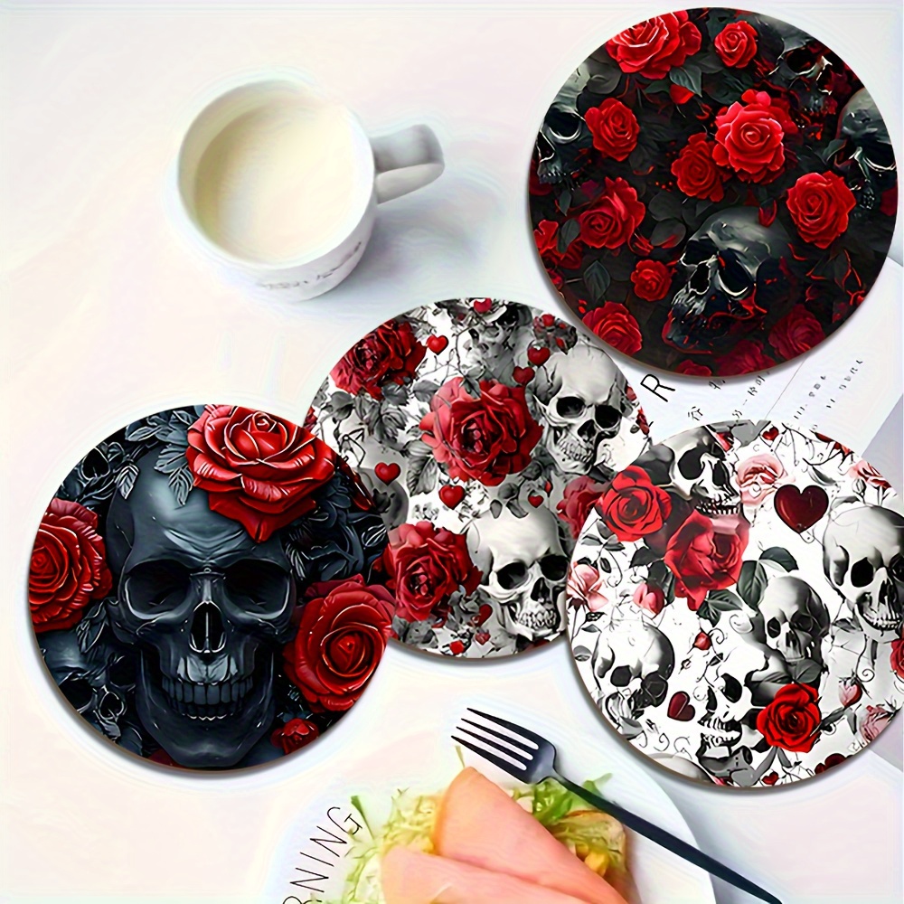 TEMU 4pcs Set Of Wooden Rose And Coasters- Heat-resistant And Non-slip Table Mats, Suitable For Home, Office, And Themed Party Gifts, 10cm/ 3.9inch