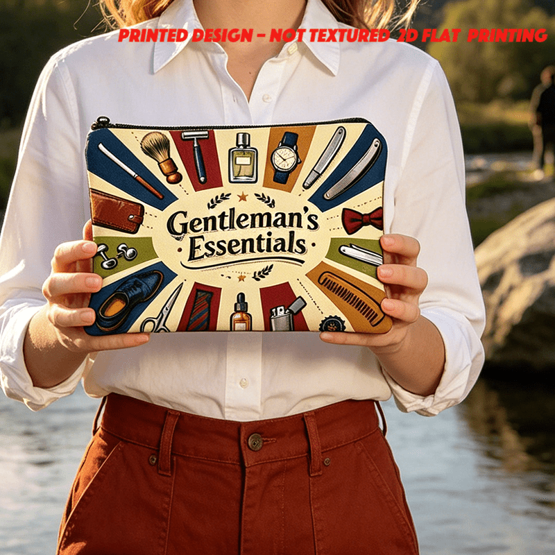 TEMU 1d Flat Printing 1pc Retro Gentleman Theme Printed Makeup Bag, Men's Birthday Gift, Suitable For Organizing Items Like Toiletries, Cosmetics,