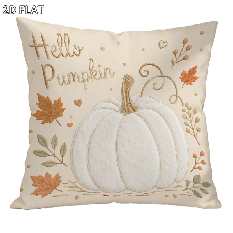 TEMU Hello Pumpkin Autumn Pillow Cover, 1pc 18x18in, 2d Light Beige Background, & Design, Cozy Fall - Themed Decor For Home, Soft Durable Fabric,