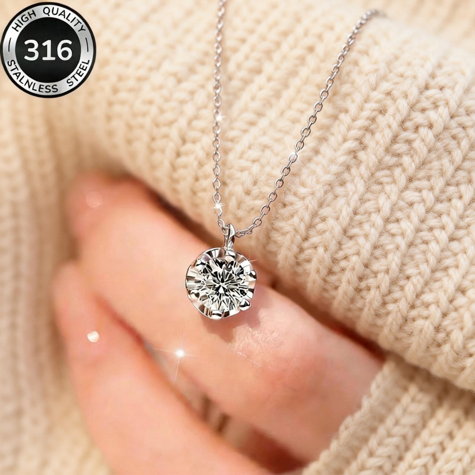 TEMU Steel Women's Necklace, Women's Fashion Necklace, Wedding Eternal Necklace, Inlaid With Synthetic Zirconia, Suitable For Daily, Banquet, Wedding