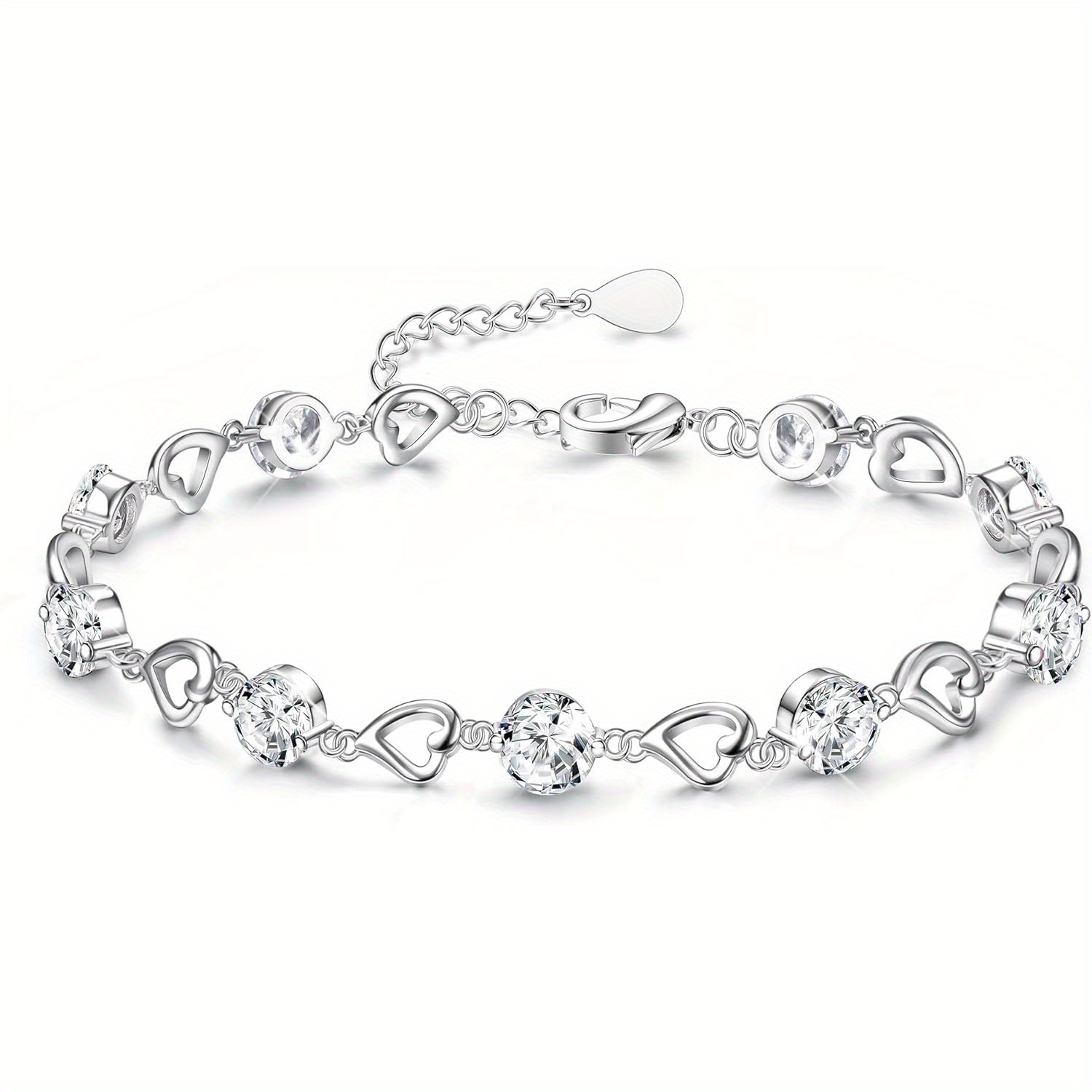 Image of Silvery Bracelet For Women Adjustable Love Heart Bracelet Shiny Zirconia Crystal Bracelets Bracelet Bracelet Friendship Bracelets For Women White/ Blue/ Pink/ Purple