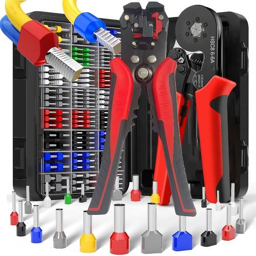 wire crimping tool set wire terminals and heat shrink tubing hsc8 6 6a awg 23 10 auto adjusting crimping tool multi function automatic wire 200 ve terminals in 5 sizes 164 heat shrink tubes