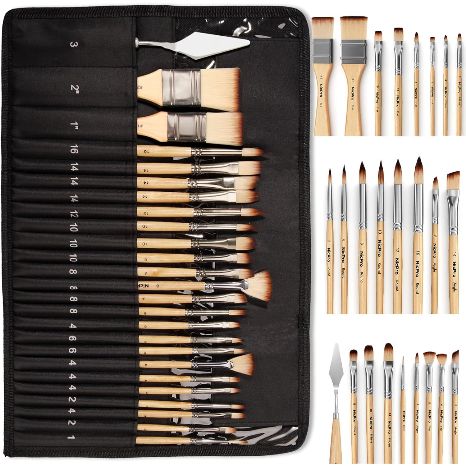 TEMU 26pcs Paint Brush Set, Professional Paintbrushes, Cloth Roll, Artist Paint Brushes For Acrylic Canvas Painting, Oil, Watercolor Gouache, Adult