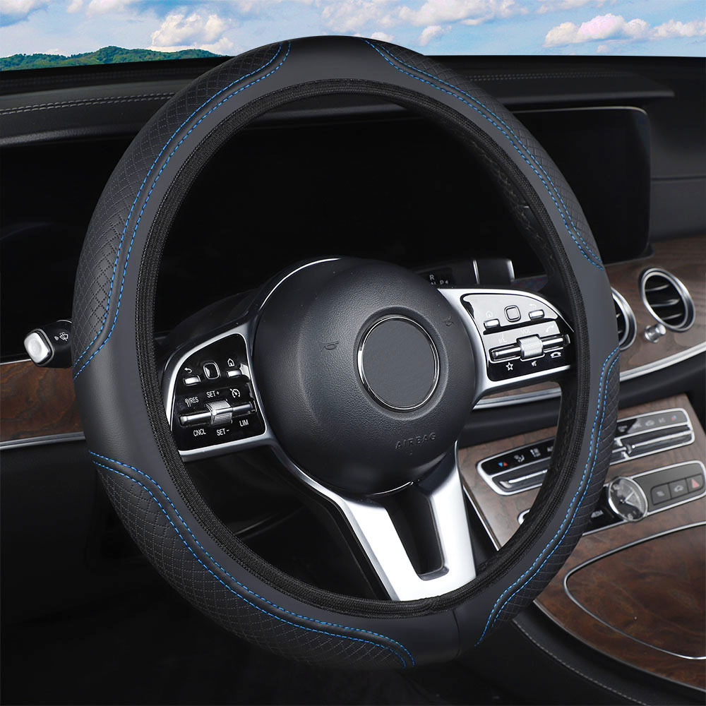 TEMU 1pc Faux Leather Anti-slip Car Steering Wheel Cover Embossed Style Car Interior Additions
