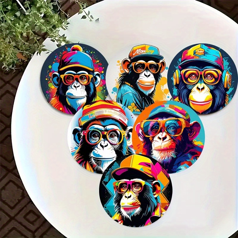 TEMU 6 Pezzi Sottobicchieri Animali Colorati, Set di 6 Tappetini per Bicchieri in Legno Multifunzione Antiscivolo con Design Vivace, Ideali per Casa,
