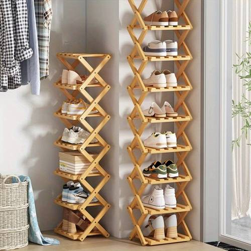 1pc independent integ ted natu l no installation folding shoe ck a narrow shoe ck for home use multi layer indoor folding easy shoe ck made of sturdy and du ble bamboo material